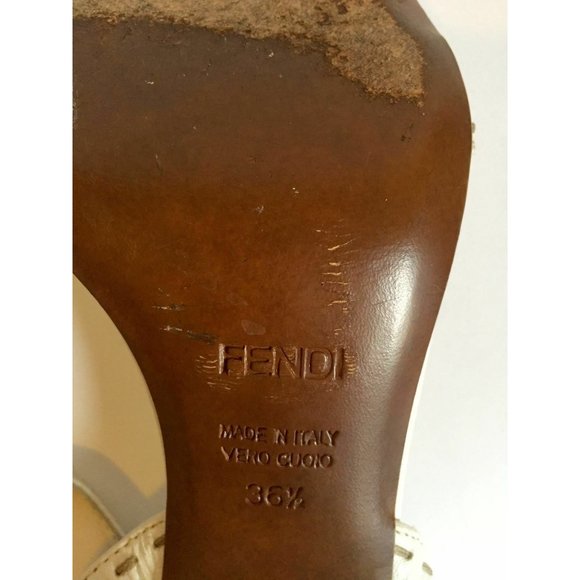 Fendi Women's Sandal Shoes Heels White Leather Authentic Size Italy 36.5 US 6.5 - Picture 9 of 12